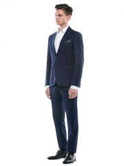 Однобортный, Двойка Свадебный костюм темно-синий в клетку от Салон мужских костюмов Patrik Man 2