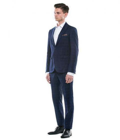 Однобортный, Двойка Свадебный костюм темно-синий в клетку от Салон мужских костюмов Patrik Man 2