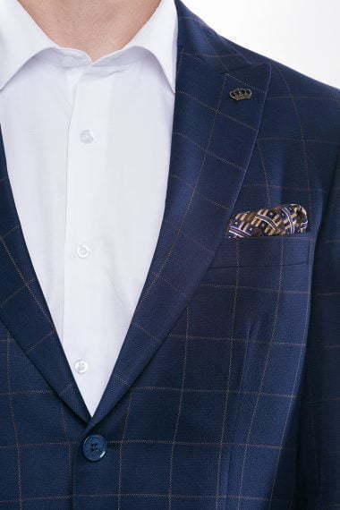 Однобортный, Двойка Свадебный костюм темно-синий в клетку от Салон мужских костюмов Patrik Man 3