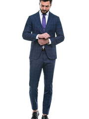 Однобортный, Двойка Свадебный костюм темно-синий в клетку от Салон мужских костюмов Patrik Man 1