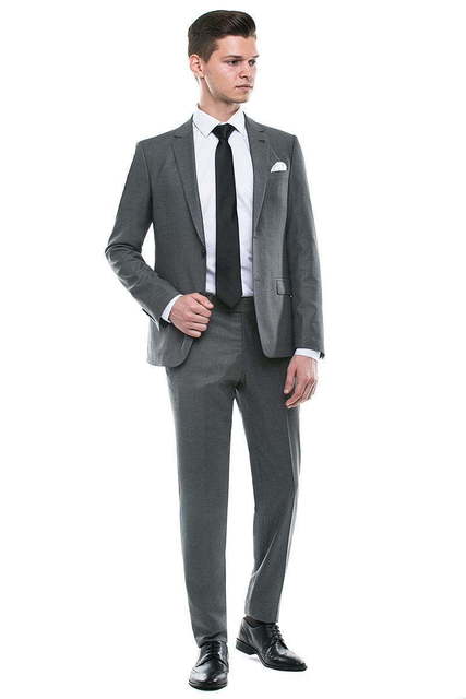 Однобортный, Двойка Свадебный костюм светло-серый без рисунка от Салон мужских костюмов Patrik Man 1