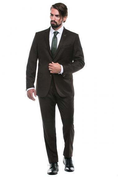 Однобортный, Двойка Свадебный костюм темно-коричневый без рисунка от Салон мужских костюмов Patrik Man 3