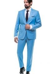 Однобортный, Двойка Свадебный костюм светло-синий без рисунка от Салон мужских костюмов Patrik Man 2