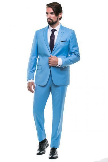 Однобортный, Двойка Свадебный костюм светло-синий без рисунка от Салон мужских костюмов Patrik Man 2