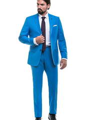 Однобортный, Двойка Свадебный костюм светло-голубой без рисунка от Салон мужских костюмов Patrik Man 1