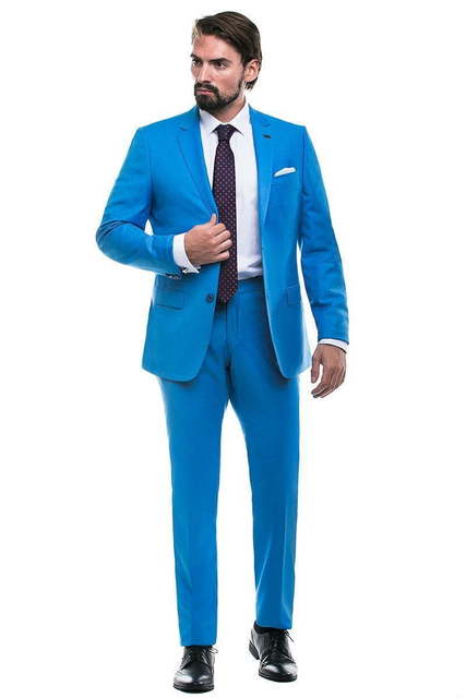 Однобортный, Двойка Свадебный костюм светло-голубой без рисунка от Салон мужских костюмов Patrik Man 1