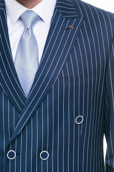 Двойка, Двубортный Свадебный костюм темно-синий в полоску от Салон мужских костюмов Patrik Man 2