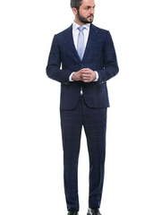 Однобортный, Двойка Свадебный костюм темно-синий в клетку от Салон мужских костюмов Patrik Man 1