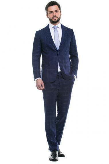 Однобортный, Двойка Свадебный костюм темно-синий в клетку от Салон мужских костюмов Patrik Man 2
