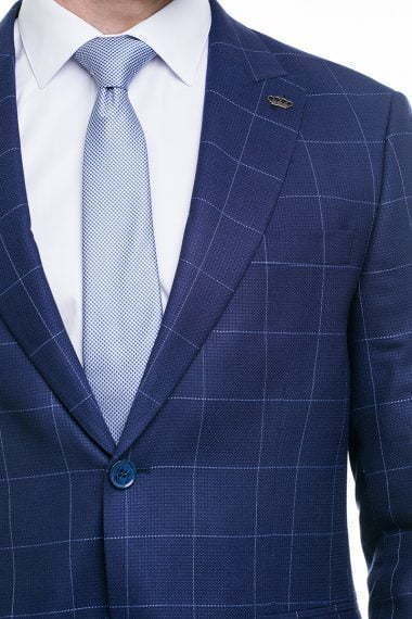 Однобортный, Двойка Свадебный костюм темно-синий в клетку от Салон мужских костюмов Patrik Man 4