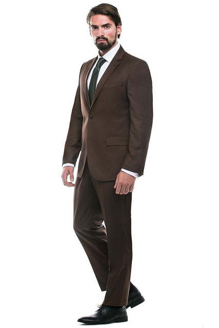 Однобортный, Двойка Свадебный костюм светло-коричневый без рисунка от Салон мужских костюмов Patrik Man 1