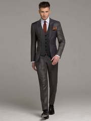 Однобортный, Тройка Свадебный костюм-тройка серый без рисунка от Салон мужских костюмов Patrik Man 1