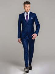 Однобортный, Двойка Свадебный костюм синий без рисунка от Салон мужских костюмов Patrik Man 1