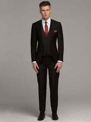 Однобортный, Тройка Свадебный костюм-тройка черный в клетку от Салон мужских костюмов Patrik Man 2