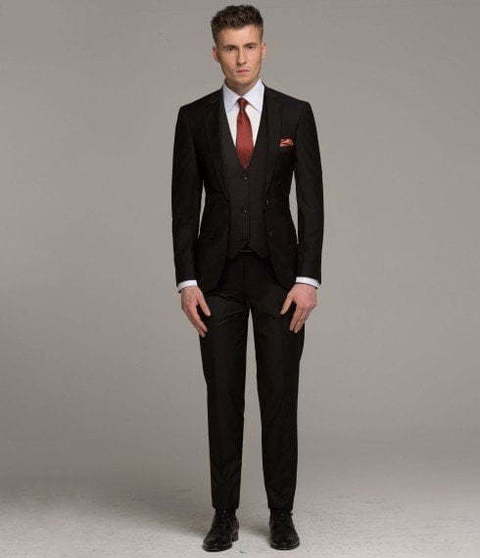 Однобортный, Тройка Свадебный костюм-тройка черный в клетку от Салон мужских костюмов Patrik Man 2