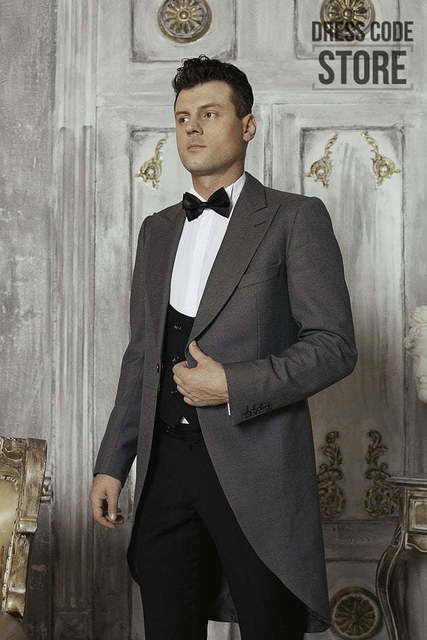 Однобортный, Тройка, Фрак Серый cвадебный фрак Titanik от Прокат мужских костюмов Dress Code Rent 2