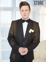 Однобортный, Двойка Свадебный костюм черная клетка Fausto от Прокат мужских костюмов Dress Code Rent 1