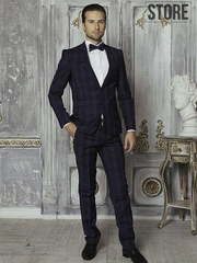 Однобортный, Двойка Свадебный костюм синяя клетка Scotland от Прокат мужских костюмов Dress Code Rent 1