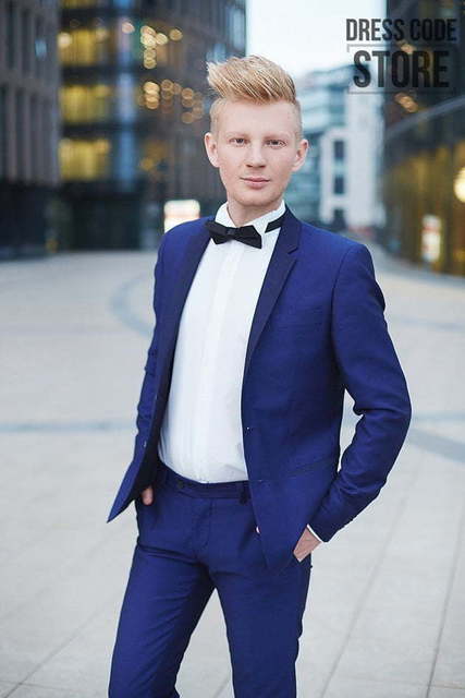 Однобортный, Двойка Свадебный костюм cиняя двойка Martino от Прокат мужских костюмов Dress Code Rent 2