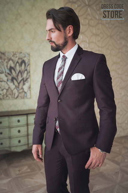 Однобортный, Двойка Свадебный костюм Burgundy от Прокат мужских костюмов Dress Code Rent 2