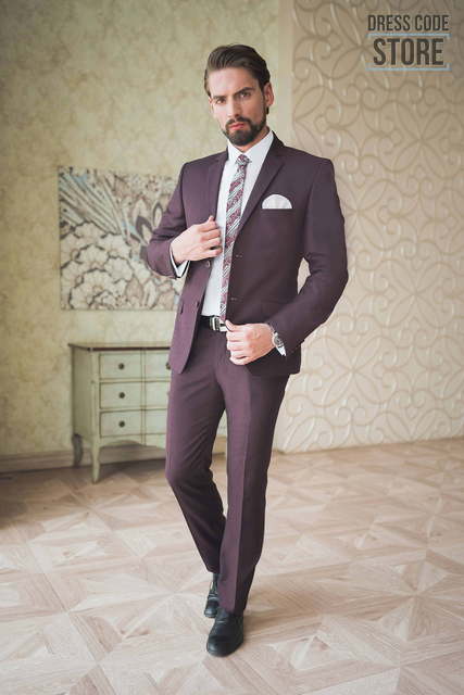 Однобортный, Двойка Свадебный костюм Burgundy от Прокат мужских костюмов Dress Code Rent 3