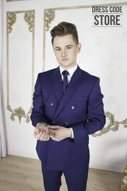 Двойка, Двубортный Свадебный костюм двубортная полоска Bristol от Прокат мужских костюмов Dress Code Rent 3