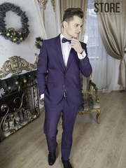 Однобортный, Двойка Свадебный костюм фиолетовая двойка Violence от Прокат мужских костюмов Dress Code Rent 1