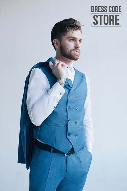 Однобортный, Тройка Свадебный костюм голубая тройка Neve от Прокат мужских костюмов Dress Code Rent 2