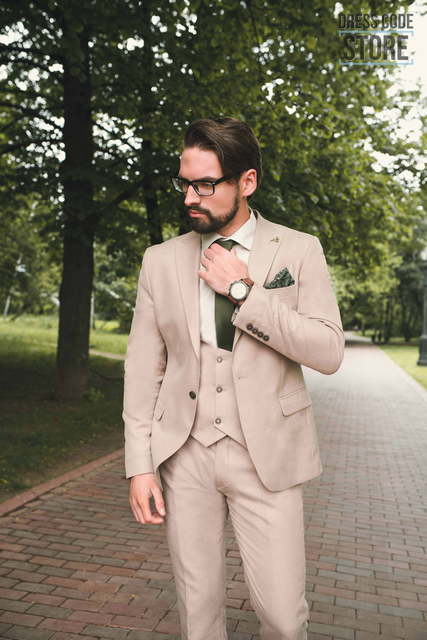 Однобортный, Тройка Свадебный костюм Peach от Прокат мужских костюмов Dress Code Rent 2