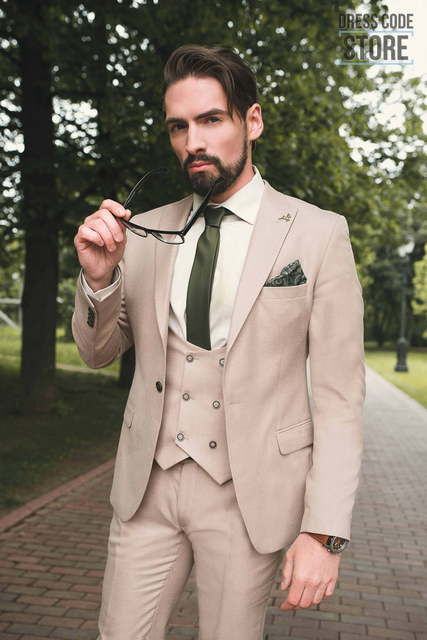 Однобортный, Тройка Свадебный костюм Peach от Прокат мужских костюмов Dress Code Rent 5