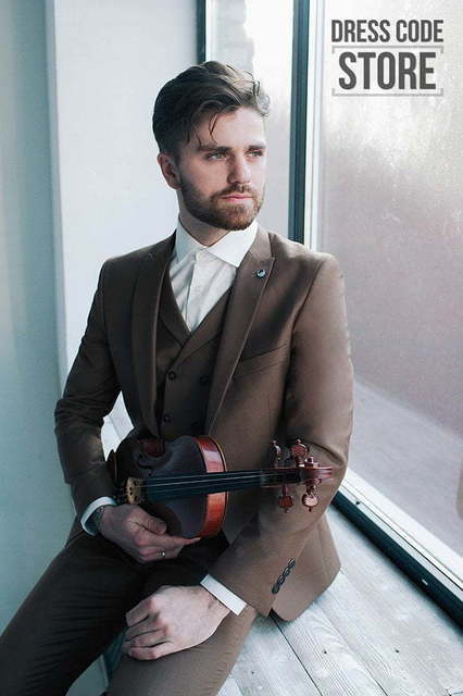 Однобортный, Тройка Свадебный костюм коричная тройка Violin от Прокат мужских костюмов Dress Code Rent 3