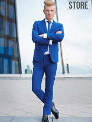 Однобортный, Двойка Свадебный костюм cиняя клетка Pellegrino от Прокат мужских костюмов Dress Code Rent 1