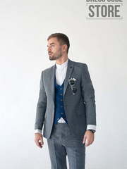 Однобортный, Тройка Свадебный костюм серая тройка Kevin от Прокат мужских костюмов Dress Code Rent 2