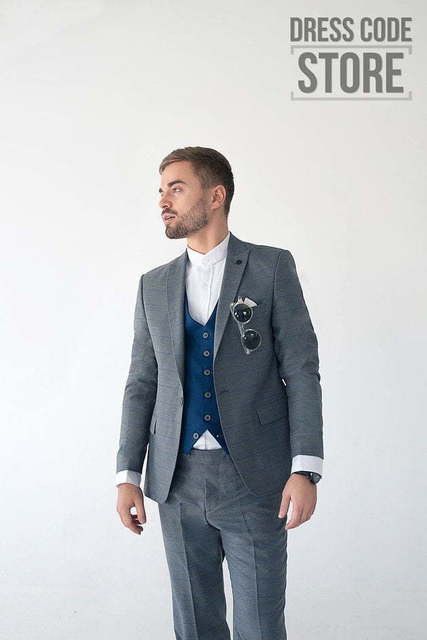 Однобортный, Тройка Свадебный костюм серая тройка Kevin от Прокат мужских костюмов Dress Code Rent 2