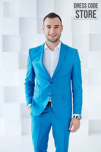 Однобортный, Двойка Свадебный костюм бирюзовая двойка Leonardo от Салон мужских костюмов Dress Сode Store 2
