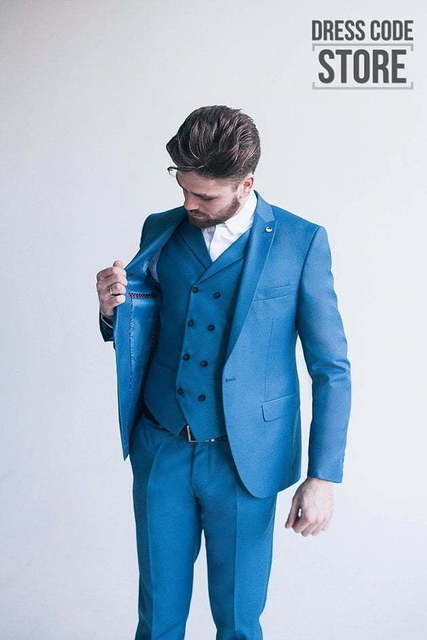 Однобортный, Тройка Свадебный костюм голубая тройка Neve от Салон мужских костюмов Dress Сode Store 5