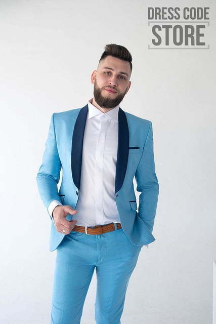 Однобортный, Двойка, Смокинг Голубой свадебный смокинг Danni от Салон мужских костюмов Dress Сode Store 2