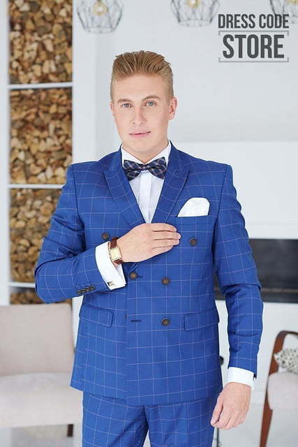 Двойка, Двубортный Свадебный костюм двубортная клетка Stefan от Салон мужских костюмов Dress Сode Store 2