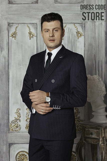 Двойка, Двубортный Свадебный костюм двубортная полоска Duffi от Салон мужских костюмов Dress Сode Store 2