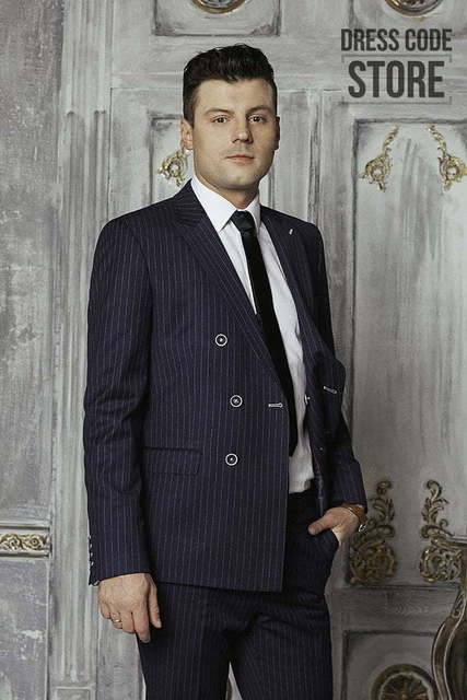 Двойка, Двубортный Свадебный костюм двубортная полоска Duffi от Салон мужских костюмов Dress Сode Store 3