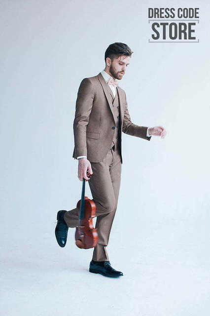 Однобортный, Тройка Свадебный костюм коричная тройка Violin от Салон мужских костюмов Dress Сode Store 4