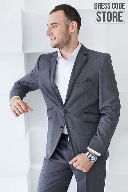 Однобортный, Двойка Свадебный костюм серая двойка Gray от Салон мужских костюмов Dress Сode Store 2