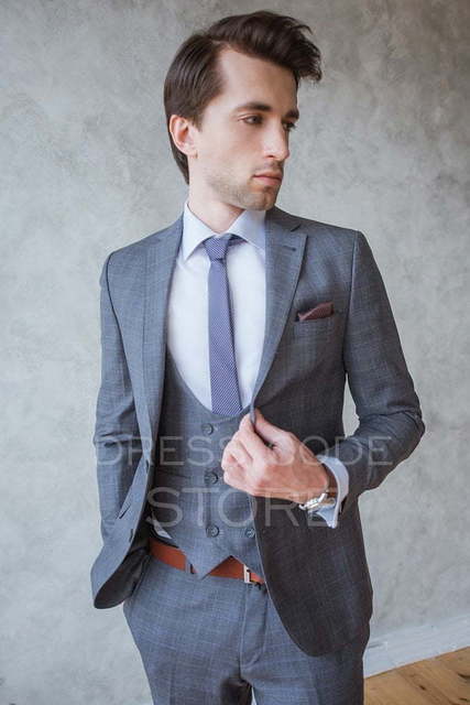 Однобортный, Тройка Свадебный костюм серая тройка Walker от Салон мужских костюмов Dress Сode Store 3