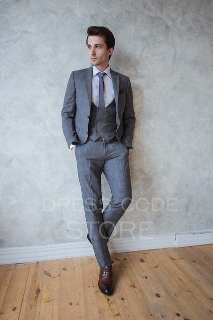 Однобортный, Тройка Свадебный костюм серая тройка Walker от Салон мужских костюмов Dress Сode Store 4