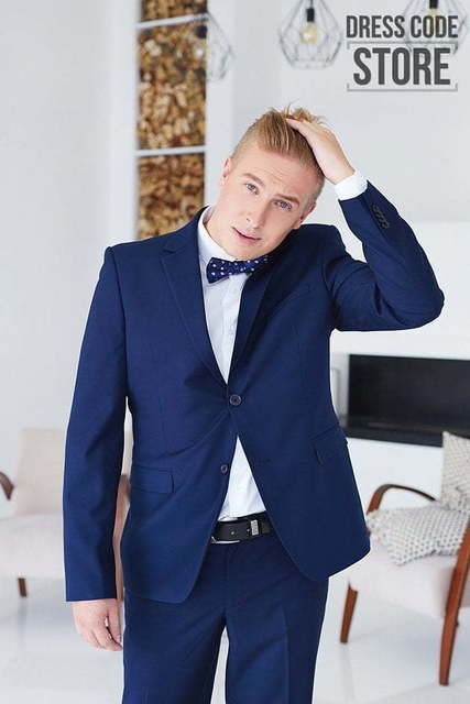 Однобортный, Двойка Свадебный костюм синяя двойка Eleganto от Салон мужских костюмов Dress Сode Store 2