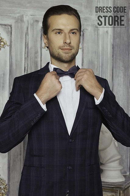 Однобортный, Двойка Свадебный костюм синяя клетка Scotland от Салон мужских костюмов Dress Сode Store 2