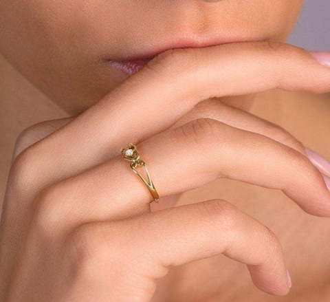 Помолвочное кольцо с сердечком и бриллиантом AOG-ER-0080 из Желтое золото от Ювелирный салон Art of glow 3