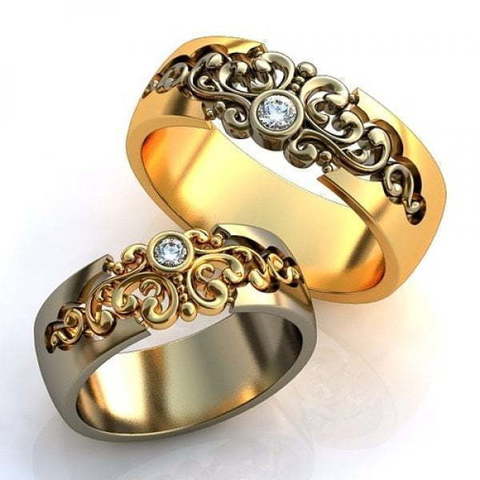 Необычное обручальное кольцо с бриллиантом AOG-obr-698 из Комбинированные от Ювелирный салон Art of glow 1