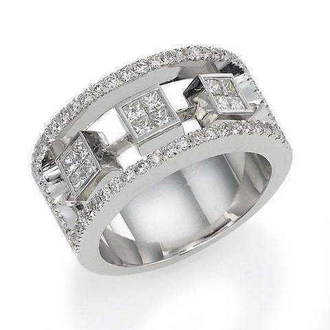Роскошное широкое обручальное кольцо с бриллиантами AOF-DR-0006 из Белое золото от Ювелирный салон Art of glow 1