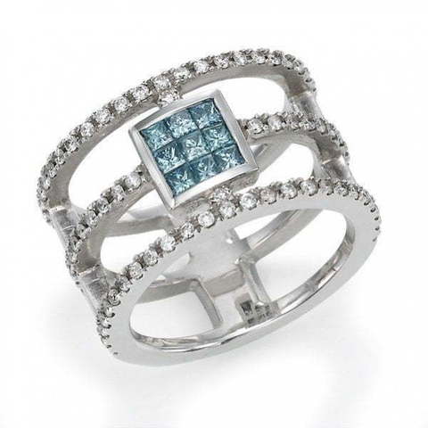 Необычное помолвочное кольцо с белыми и голубыми бриллиантами AOF-DR-0012 из Белое золото от Ювелирный салон Art of glow 1